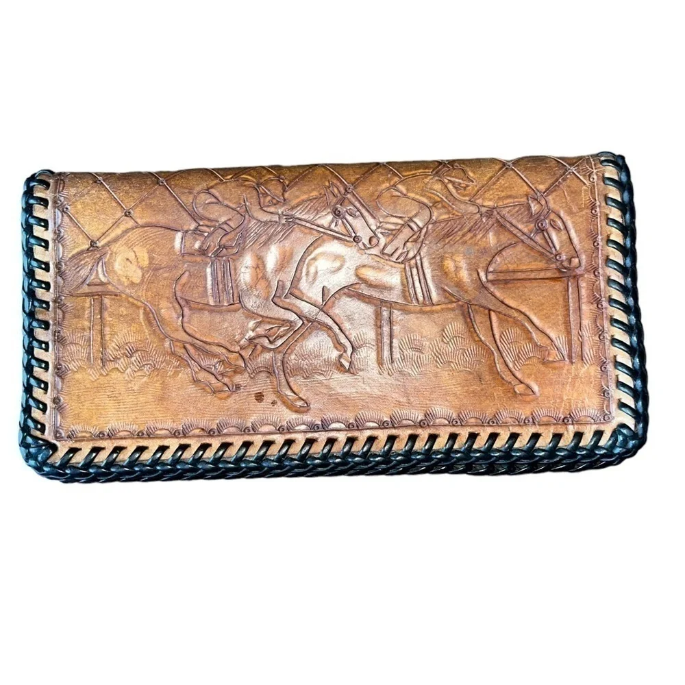 TOOLED LEATHER WALLET HORSES